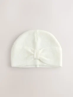 Blanc - Chapeau turban bébé en maille avec nœud (0mois-2ans)