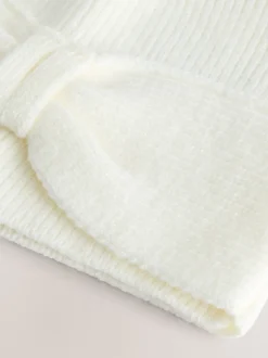 Blanc - Chapeau turban bébé en maille avec nœud (0mois-2ans)