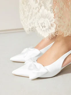 Blanc - Chaussures à talons Mariage Forever Comfort® en Satin à Nœud et bout pointu