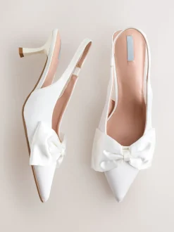 Blanc - Chaussures à talons Mariage Forever Comfort® en Satin à Nœud et bout pointu