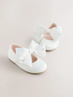 Blanc - Chaussures Mary Jane pour occasions en satin à fleurs avec nœud
