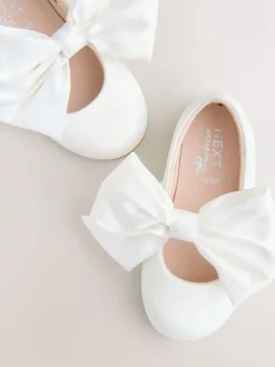 Blanc - Chaussures Mary Jane pour occasions en satin à fleurs avec nœud