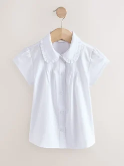 Blanc - Chemise d’école à manches courtes et col à volants (3-15ans)