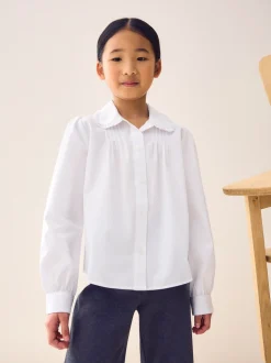 Blanc - Chemise d'écolier à col Volants à manches longues (3-14ans)