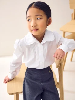 Blanc - Chemise d'écolier à col Volants à manches longues (3-14ans)