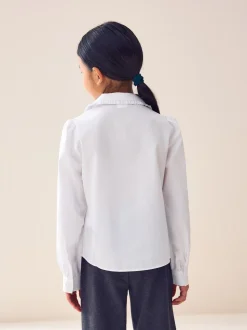 Blanc - Chemise d'écolier à col Volants à manches longues (3-14ans)