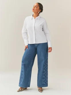 Blanc - Chemise Fuller Bust ajustée extensible Essential à manches longues