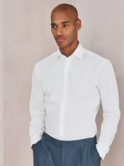 Blanc - Chemise habillée à manches longues en coton extensible