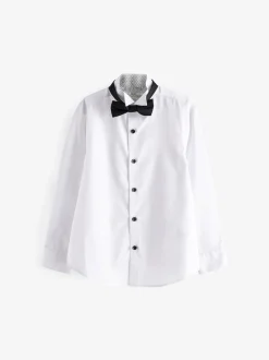 Blanc - Chemise élégante à manches longues avec nœud papillon (3-16ans)