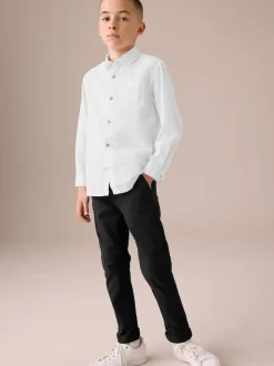 Blanc - Chemise manches longues 100% lin (3-16ans)