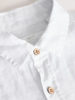 Blanc - Chemise manches longues 100% lin (3-16ans)