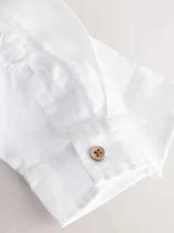 Blanc - Chemise manches longues 100% lin (3-16ans)