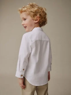 Blanc - Chemise Oxford à Manches longues et Col mao (3mois-7ans)