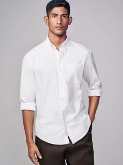 Blanc - Chemise Oxford douce à manches longues