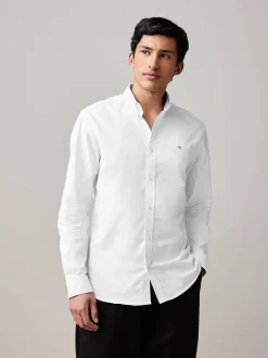Blanc - Chemise Oxford stretch à manches longues