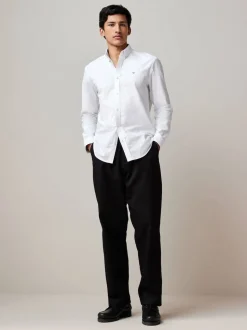 Blanc - Chemise Oxford stretch à manches longues