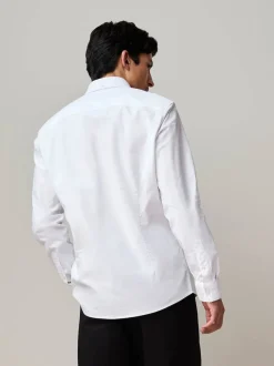 Blanc - Chemise Oxford stretch à manches longues