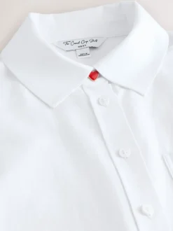 Blanc - Chemise raccourcie décontractée à manches longues avec broderie de poche