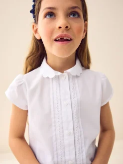 Blanc - Chemises d'école en coton riche à col festonné (3-14yrs)