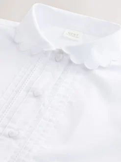 Blanc - Chemises d'école en coton riche à col festonné (3-14yrs)