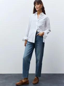 Blanc - 100Chemises décontractées en coton à boutons Manches longues Chemises décontractées