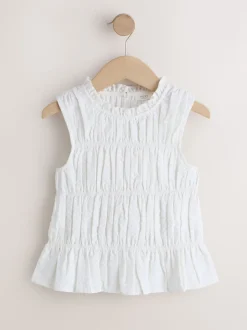 Blanc - Chemisier sans manches froncées (3-16ans)