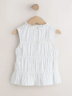 Blanc - Chemisier sans manches froncées (3-16ans)