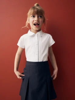 Blanc - Chemisier scolaire à manches bouffantes et bordures en dentelle (3-14ans)