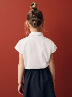 Blanc - Chemisier scolaire à manches bouffantes et bordures en dentelle (3-14ans)