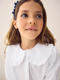 Blanc - Chemisier scolaire à col volanté riche en coton à fermeture par contact (3-14ans)