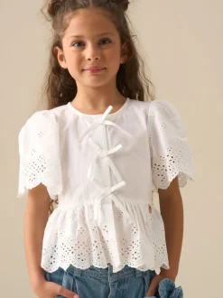 Blanc - Chemisiers Angel & Rocket Ria Broderie Cravate devant Péplum