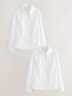 Blanc - Chemisiers scolaires à manches longues et bordures en dentelle 2 Pack (3-14ans)