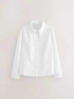 Blanc - Chemisiers scolaires à manches longues et bordures en dentelle 2 Pack (3-14ans)