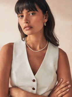 Blanc - Collier court effet nacré