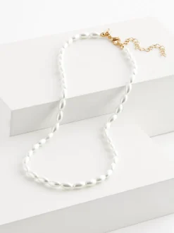 Blanc - Collier court effet nacré