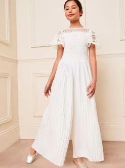 Blanc - Combinaison d'occasion en dentelle à manches volantes Lipsy (5-16yrs)