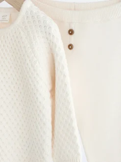 Blanc - Ensemble pull et pantalon en maille bébé (0mois-2ans)