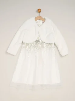 Blanc - Ensemble robe Miss Waterfall à sequins et boléro en fausse fourrure