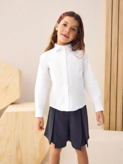 Blanc - Fermeture par contact Cotton Rich Extensible Manches longues School Chemises (3-17yrs)
