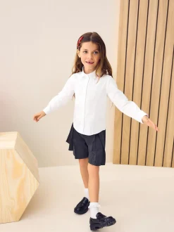 Blanc - Fermeture par contact Cotton Rich Extensible Manches longues School Chemises (3-17yrs)