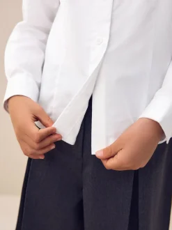 Blanc - Fermeture par contact Cotton Rich Extensible Manches longues School Chemises (3-17yrs)