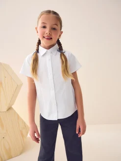 Blanc - Fermeture par contact Chemises à manches extensibles riches en coton (3-17ans)