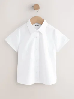 Blanc - Fermeture par contact Chemises à manches extensibles riches en coton (3-17ans)
