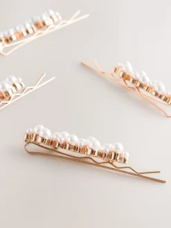 Blanc - Glissières à cheveux effet perle