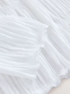 Blanc - Haut froncé à Manches longues et Col rond