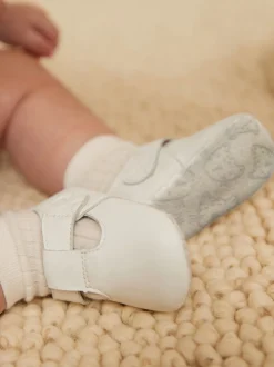 Blanc - Leather Bébé T-Bar Chaussures (0-24mths)