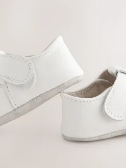 Blanc - Leather Bébé T-Bar Chaussures (0-24mths)