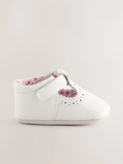 Blanc - Leather Bébé T-Bar Chaussures (0-24mths)