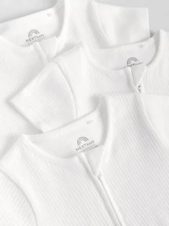 Blanc - Lot de 3 barboteuses à fermeture éclair bidirectionnelle pour bébé 100% coton (0mois à3ans)