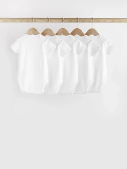 Blanc - Lot de 5 bodys côtelés à manches courtes pour bébé